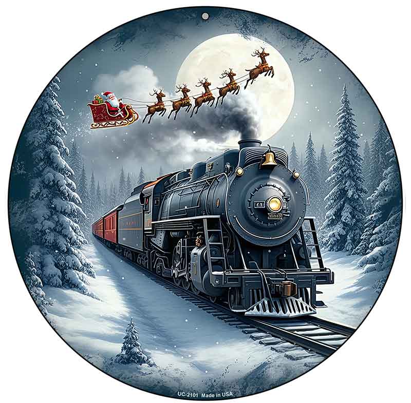 Santa Over the Polar Express Novelty Metal Circular Sign C-2101
