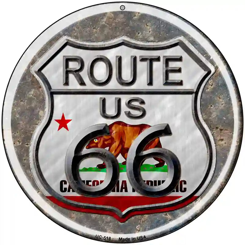 California Route 66 Novelty Metal Circular Sign 8" (UC)