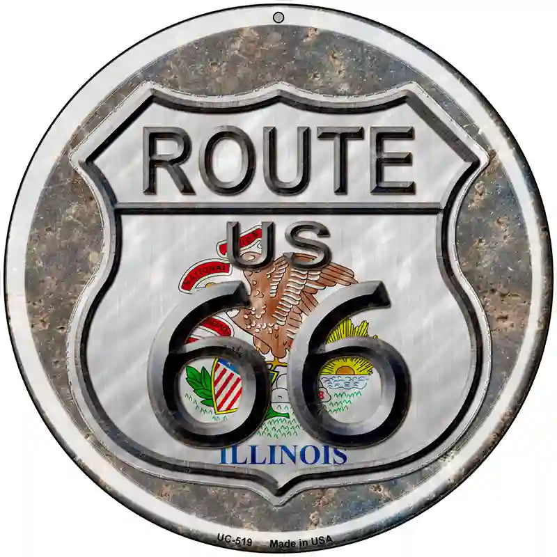 Illinois Route 66 Novelty Metal Circular Sign 8" (UC)