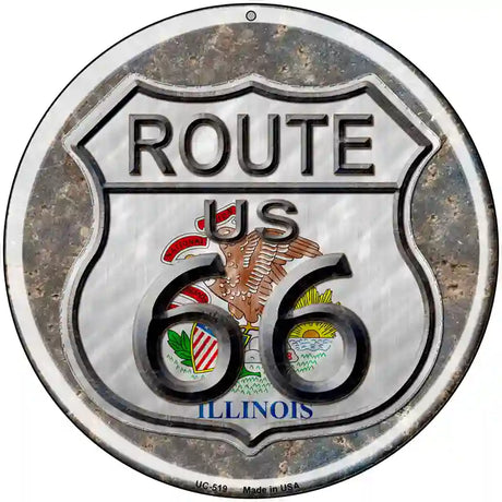 Illinois Route 66 Novelty Metal Circular Sign 8" (UC)