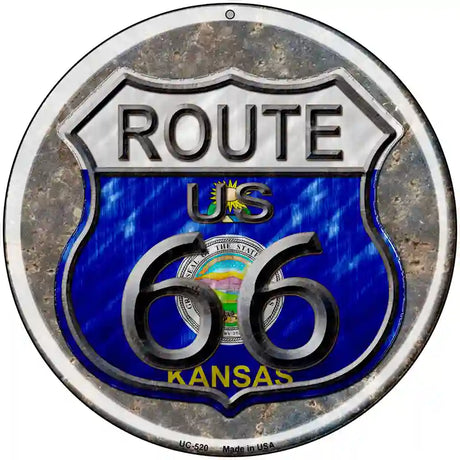 Kansas Route 66 Novelty Metal Circular Sign 8" (UC)