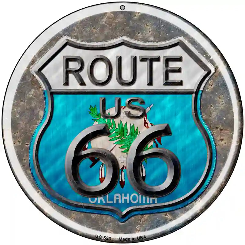 Oklahoma Route 66 Novelty Metal Circular Sign 8" (UC)