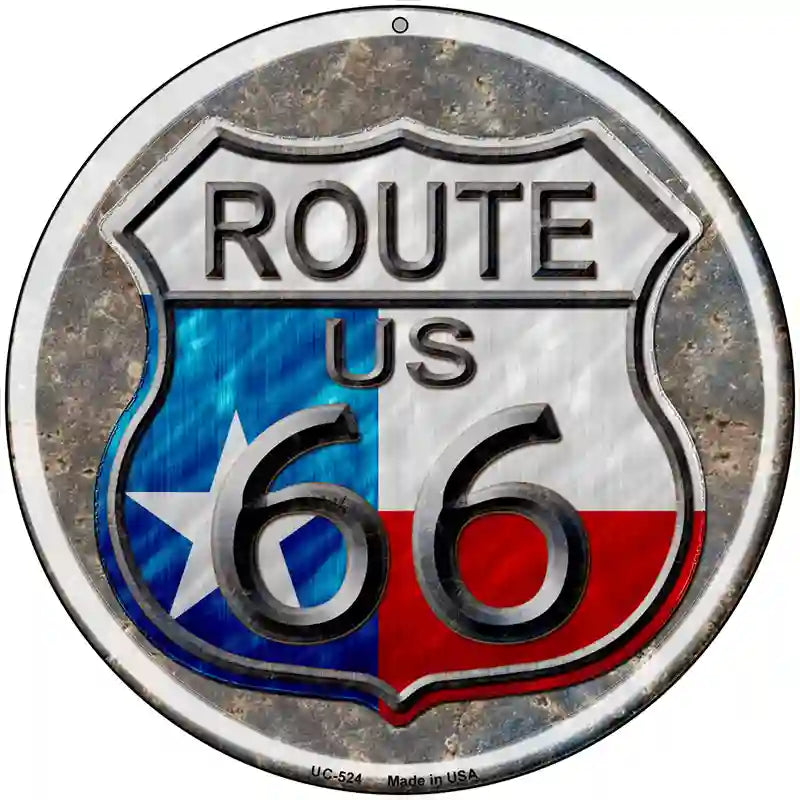 Texas Route 66 Novelty Metal Circular Sign 8" (UC)