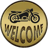 Welcome With Motorcycle Novelty Metal Circular Sign 8" (UC)