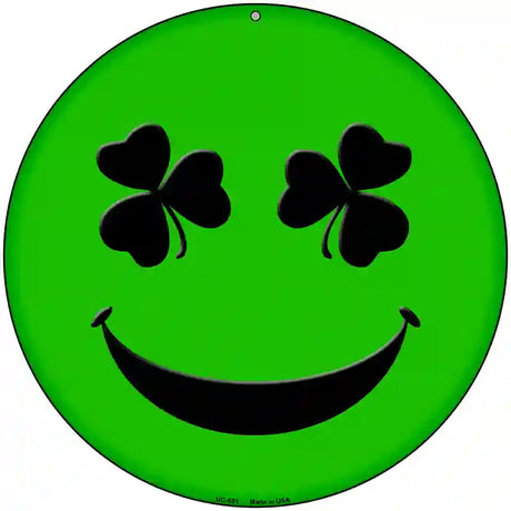 Shamrock Smiling Face Novelty Metal Circular Sign 8" (UC)