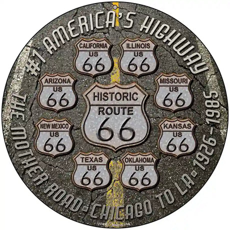 Route 66 Black Top Novelty Metal Circular Sign 8" (UC)