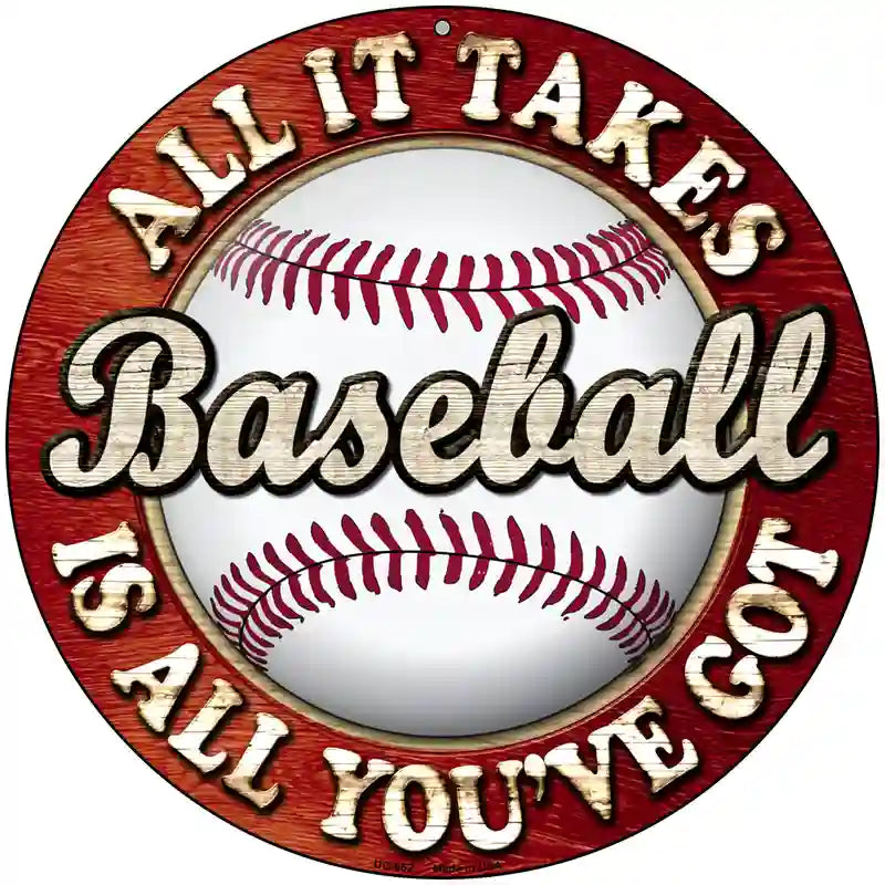 Baseball Novelty Metal Circular Sign 8" (UC)