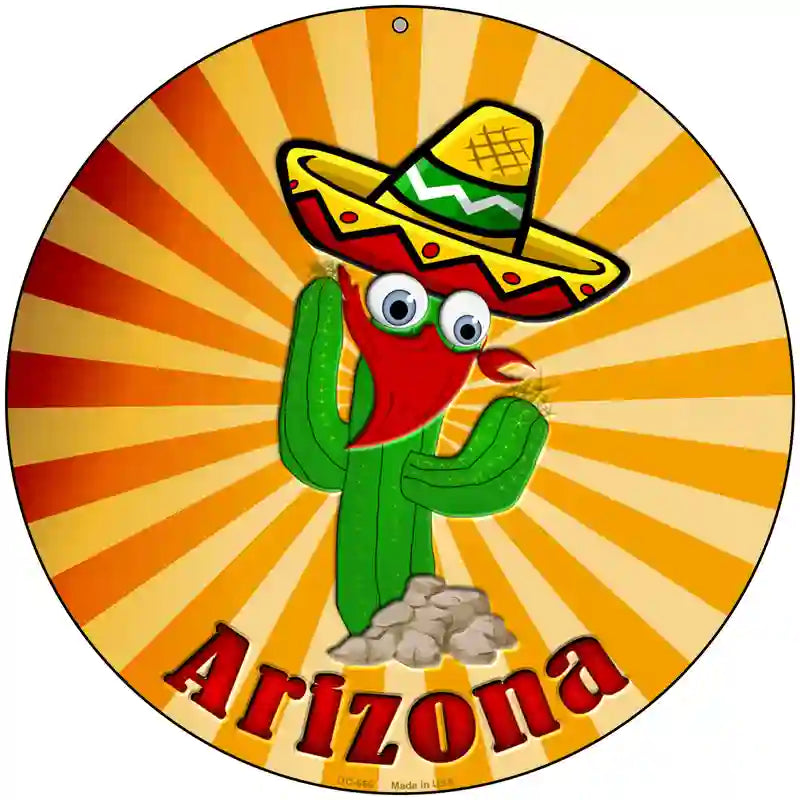 Cactus Arizona Novelty Metal Circular Sign 8" (UC)