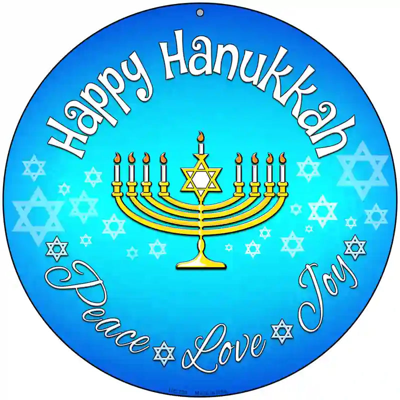 Happy Hanukkah Novelty Metal Circular Sign 8" (UC)