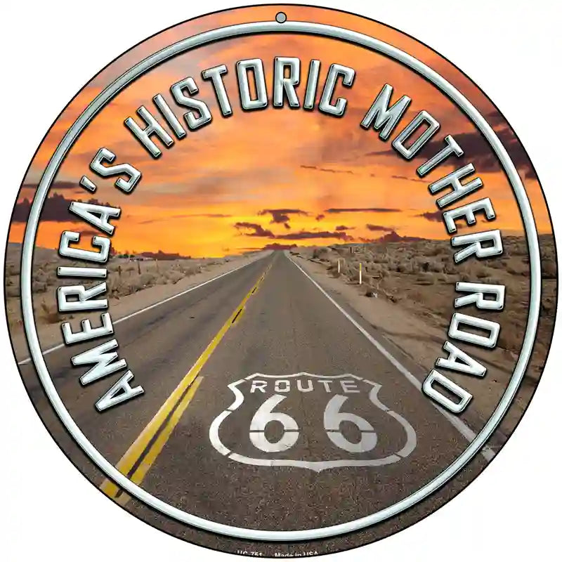 Mother Road Route 66 Novelty Metal Circular Sign 8" (UC)