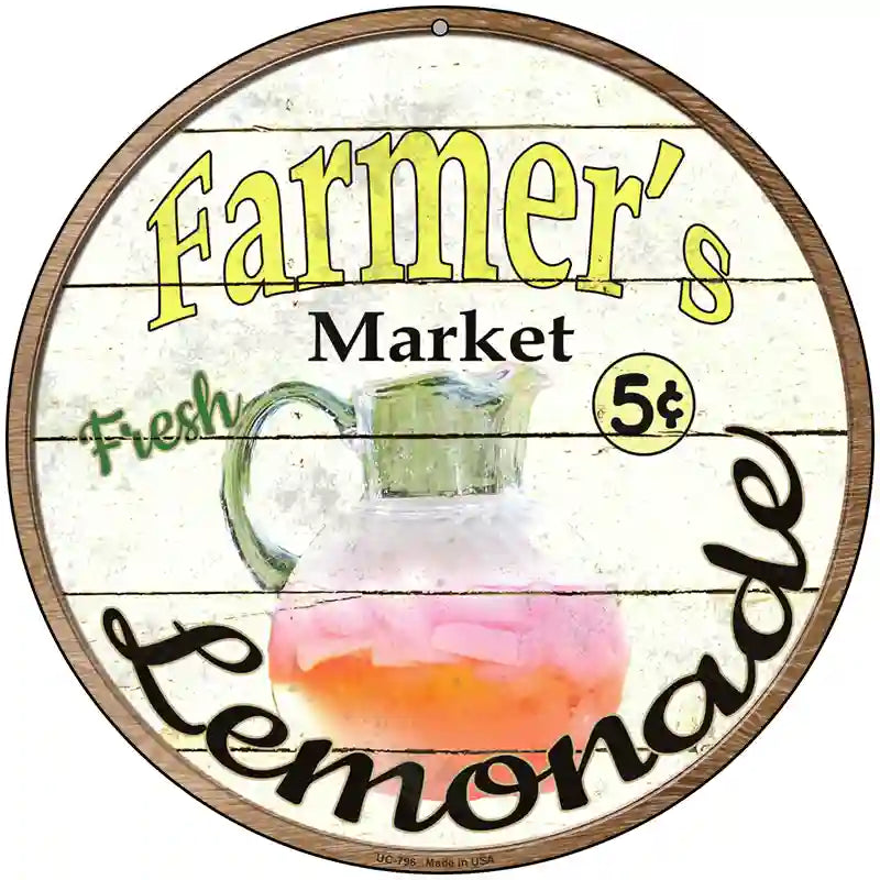 Farmers Market Lemonade Novelty Metal Circular Sign 8" (UC)