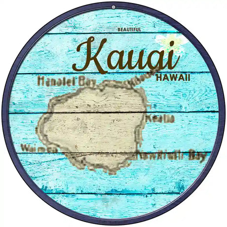 Kauai Hawaii Map Novelty Metal Circular Sign 8" (UC)