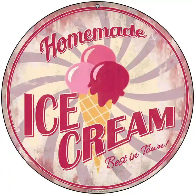 Homemade Ice Cream Novelty Metal Circular Sign 8" (UC)