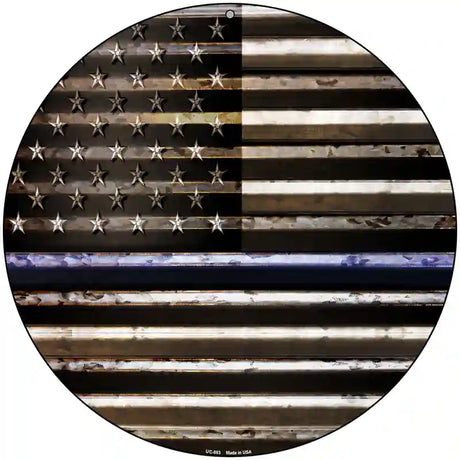 American Flag Thin Blue Line Novelty Circular Sign 8" (UC)