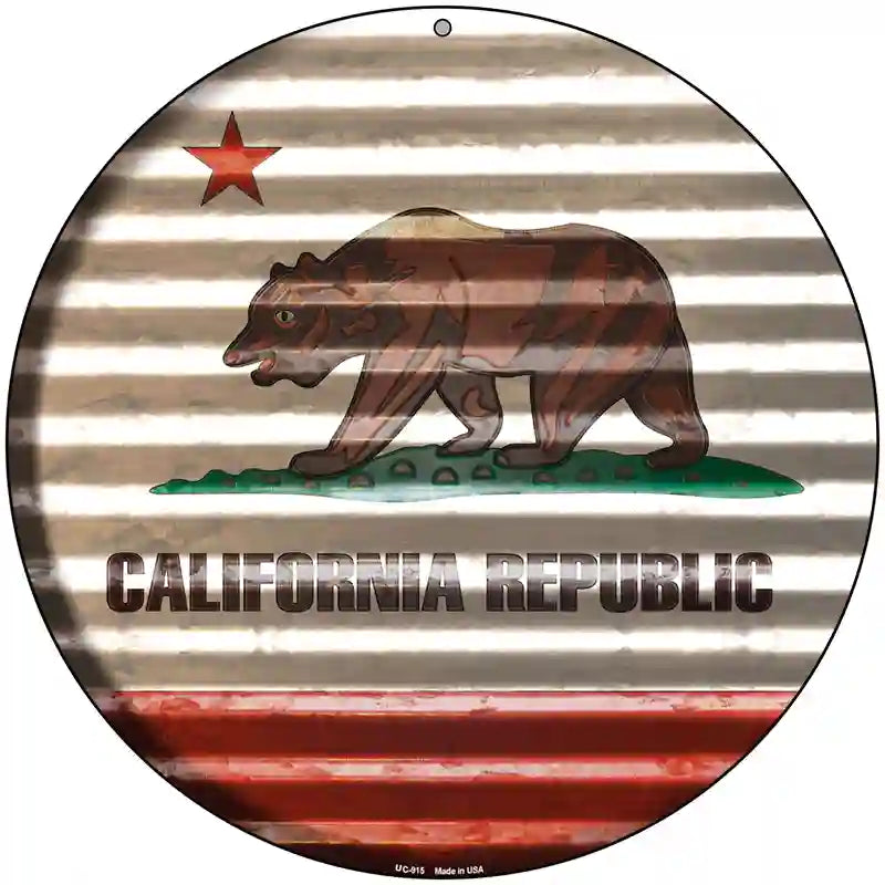 California Flag Corrugated Effect Novelty Circular Sign 8" (UC)