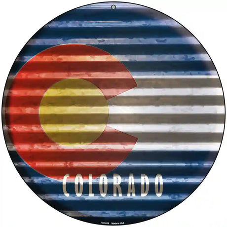 Colorado Flag Corrugated Effect Novelty Circular Sign 8" (UC)