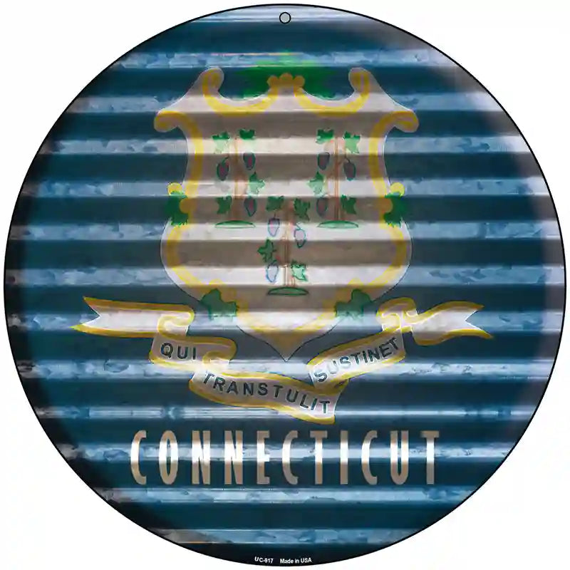 Connecticut Flag Corrugated Effect Novelty Circular Sign 8" (UC)