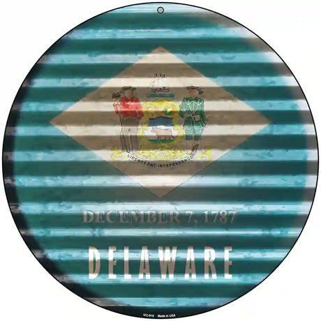 Delaware Flag Corrugated Effect Novelty Circular Sign 8" (UC)