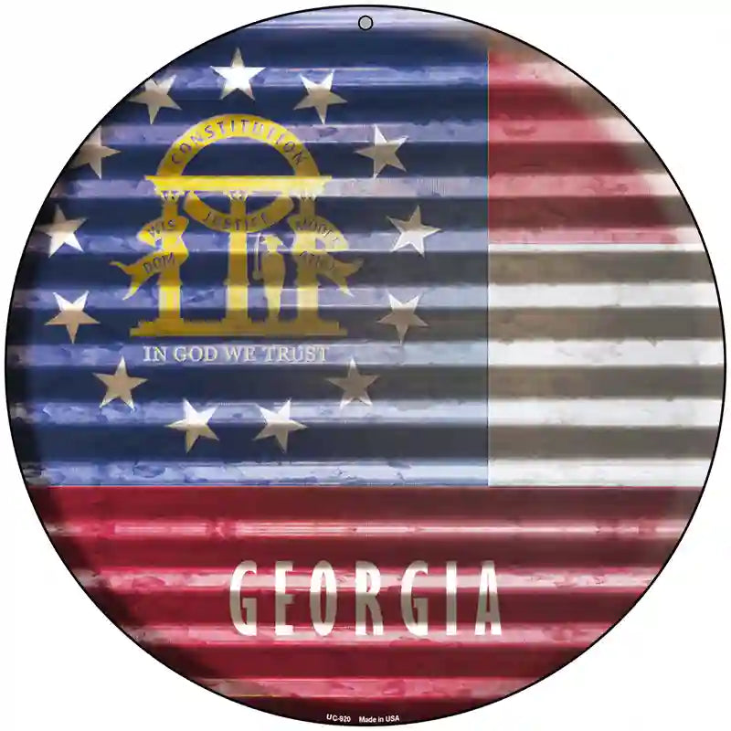 Georgia Flag Corrugated Effect Novelty Circular Sign 8" (UC)