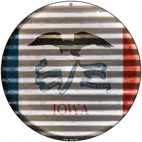 Iowa Flag Corrugated Effect Novelty Circular Sign 8" (UC)