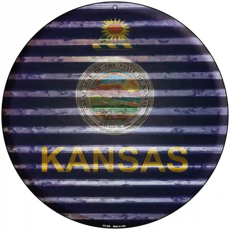 Kansas Flag Corrugated Effect Novelty Circular Sign 8" (UC)