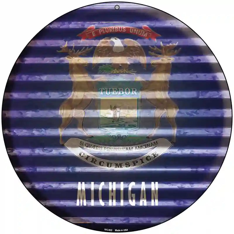 Michigan Flag Corrugated Effect Novelty Circular Sign 8" (UC)