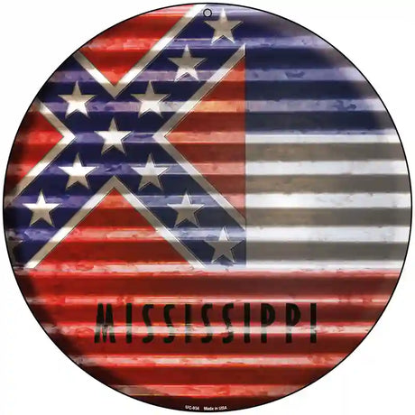 Mississippi Flag Corrugated Effect Novelty Circular Sign 8" (UC)