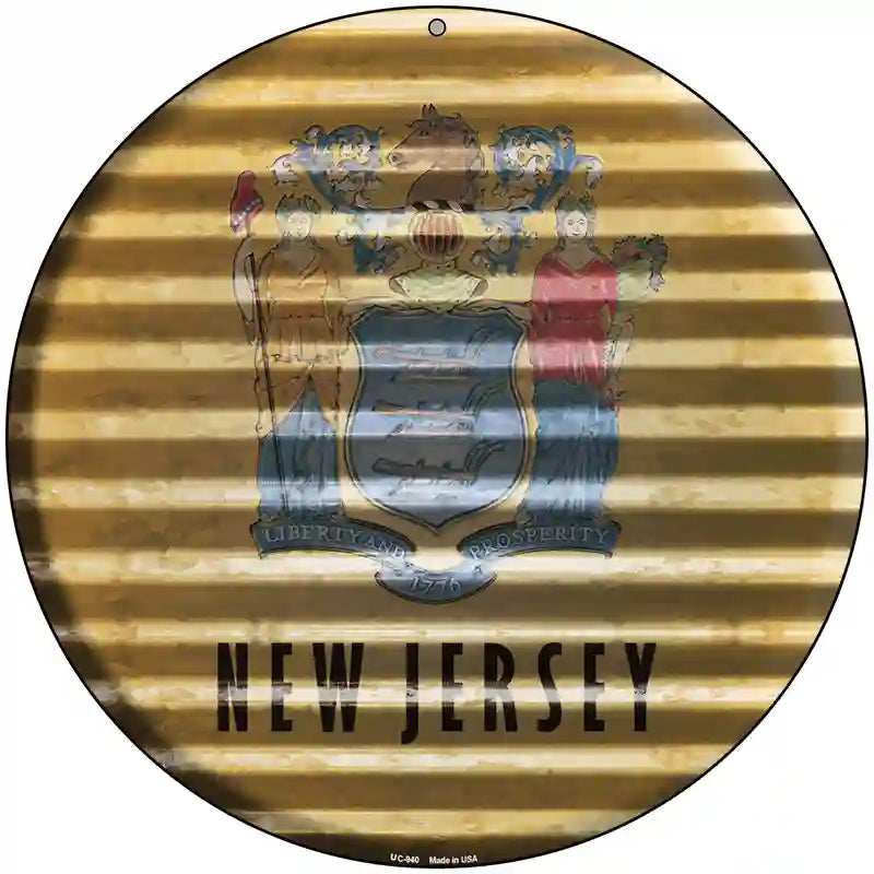 New Jersey Flag Corrugated Effect Novelty Circular Sign 8" (UC)