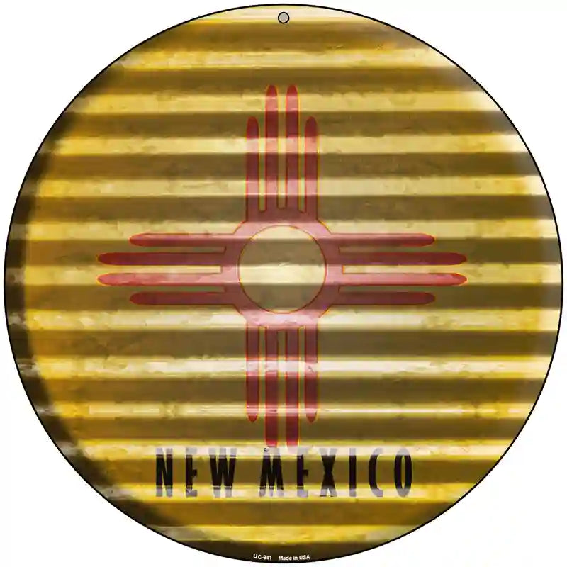 New Mexico Flag Corrugated Effect Novelty Circular Sign 8" (UC)