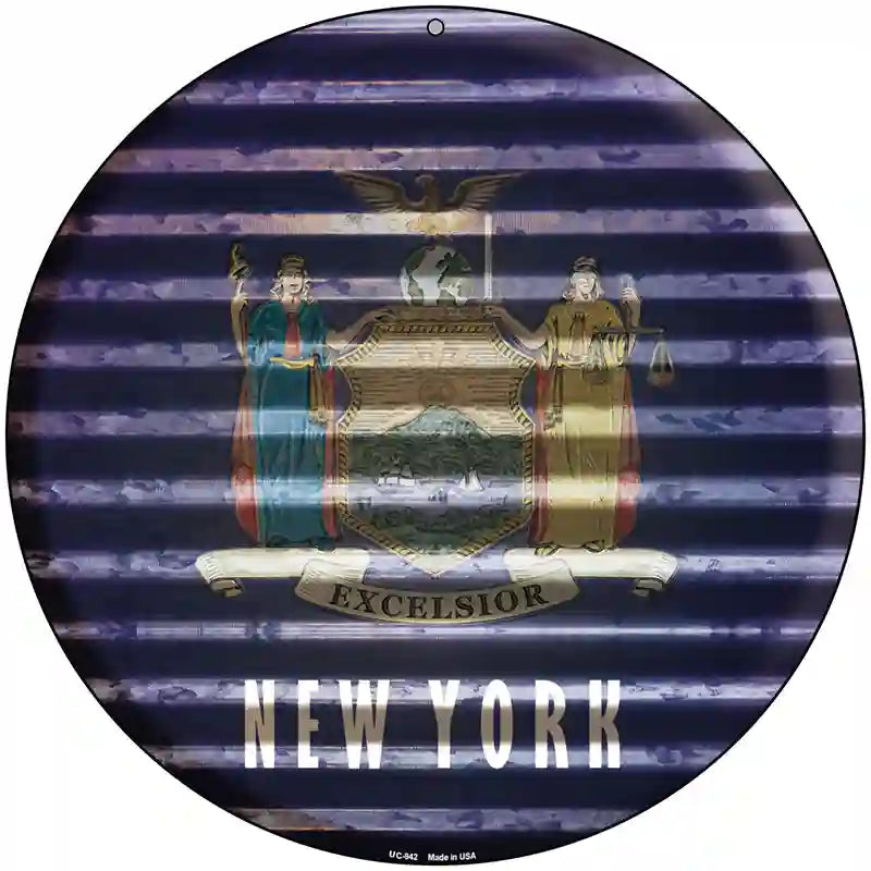 New York Flag Corrugated Effect Novelty Circular Sign 8" (UC)