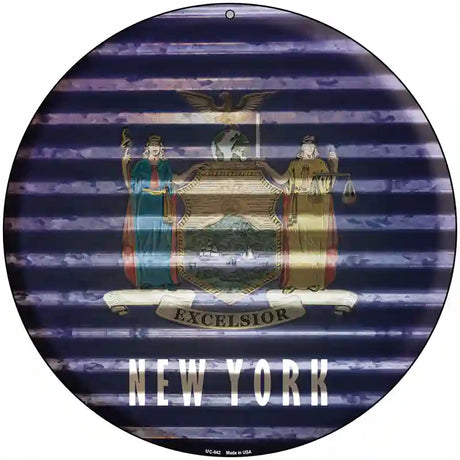 New York Flag Corrugated Effect Novelty Circular Sign 8" (UC)