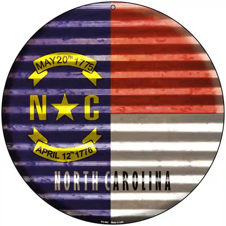 North Carolina Flag Corrugated Effect Novelty Circular Sign 8" (UC)