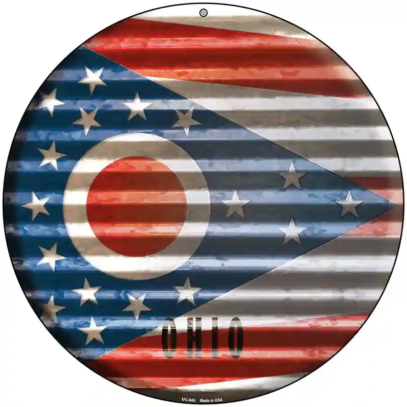 Ohio Flag Corrugated Effect Novelty Circular Sign 8" (UC)