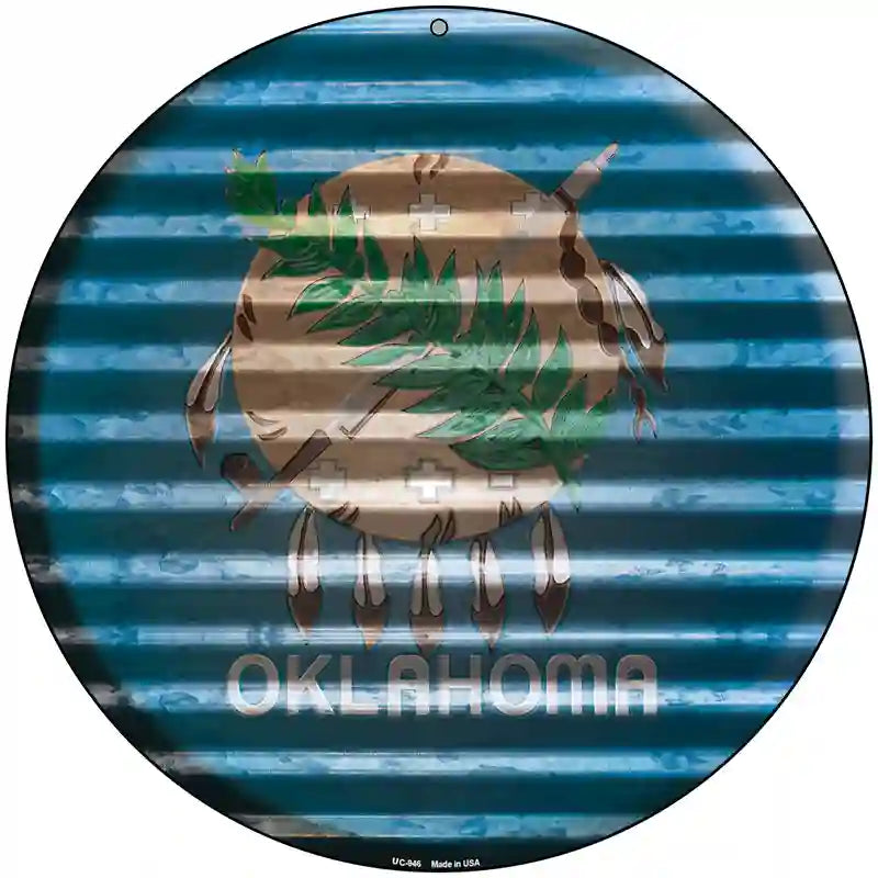 Oklahoma Flag Corrugated Effect Novelty Circular Sign 8" (UC)