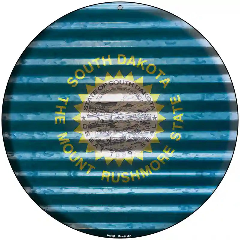 South Dakota Flag Corrugated Effect Novelty Circular Sign 8" (UC)