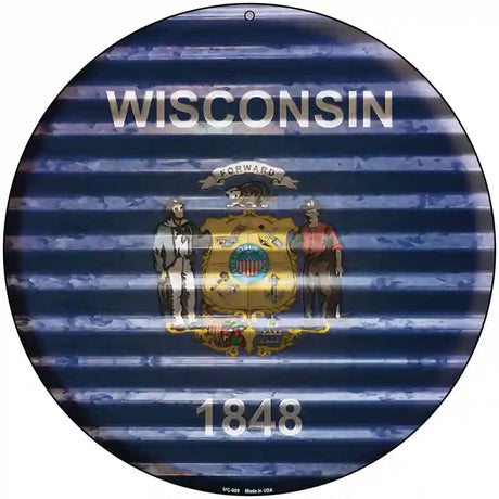 Wisconsin Flag Corrugated Effect Novelty Circular Sign 8" (UC)