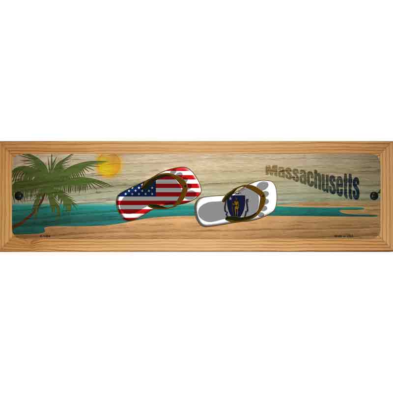 Massachusetts and US Flag Novelty Metal Street Sign 19" x 5.5" (WB-K)