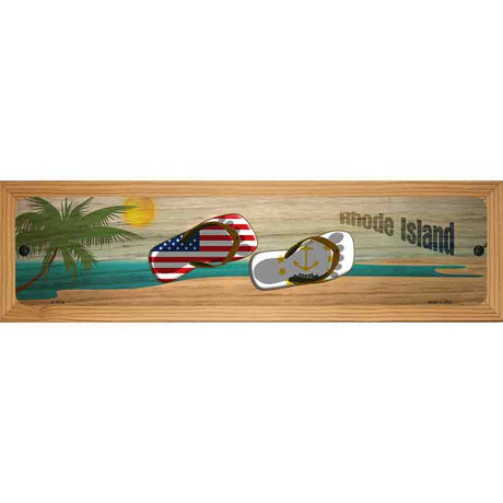 Rhode Island Flag and US Flag Novelty Metal Street Sign 19" x 5.5" (WB-K)