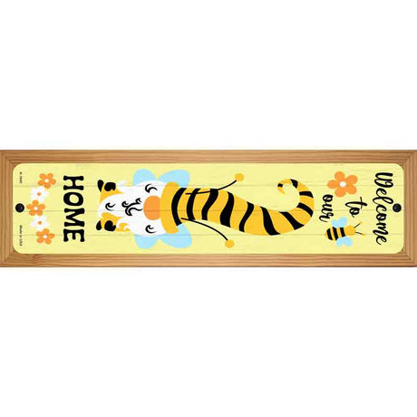 Gnome Bee Welcome Home Vertical Novelty Metal Street Sign 19" x 5.5" (WB-K)