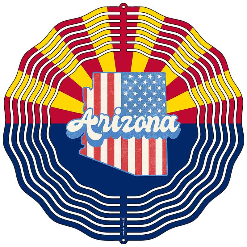 Arizona Silhouette with AZ Flag Novelty Metal Wind Spinner