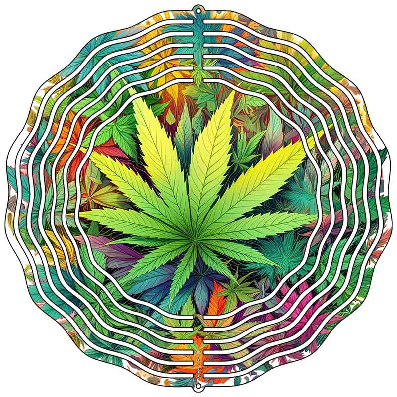 Colorful Marijuana Leaf Novelty Metal Wind Spinner