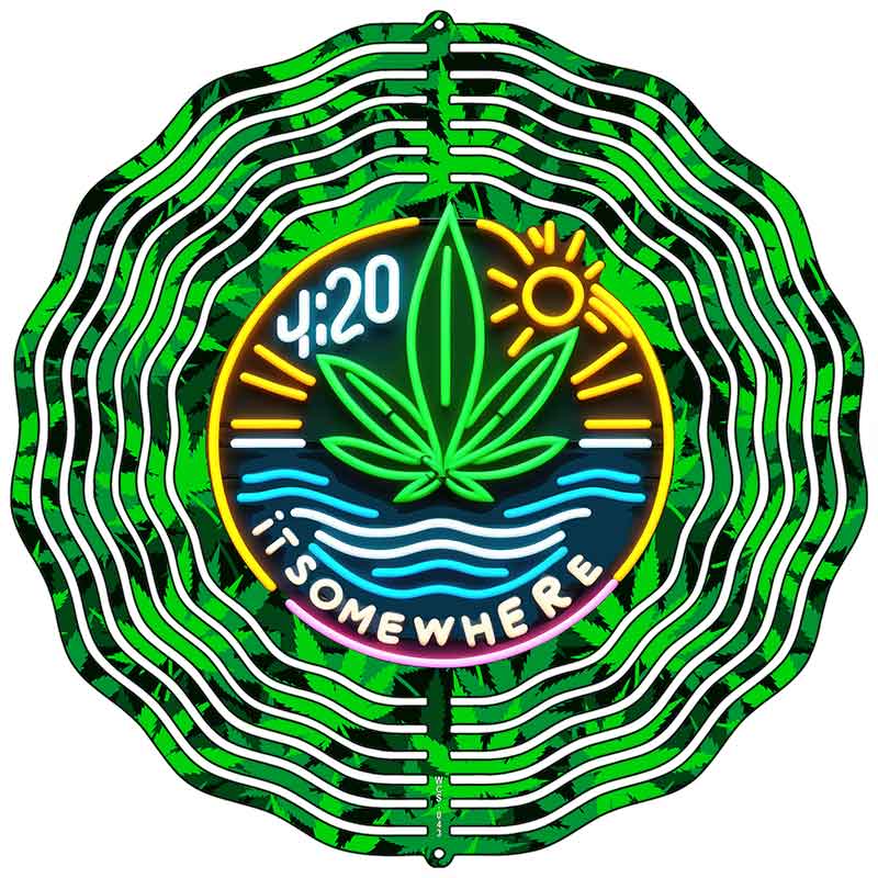 Weed Florescent 4:20 Somewhere Novelty Metal Wind Spinner