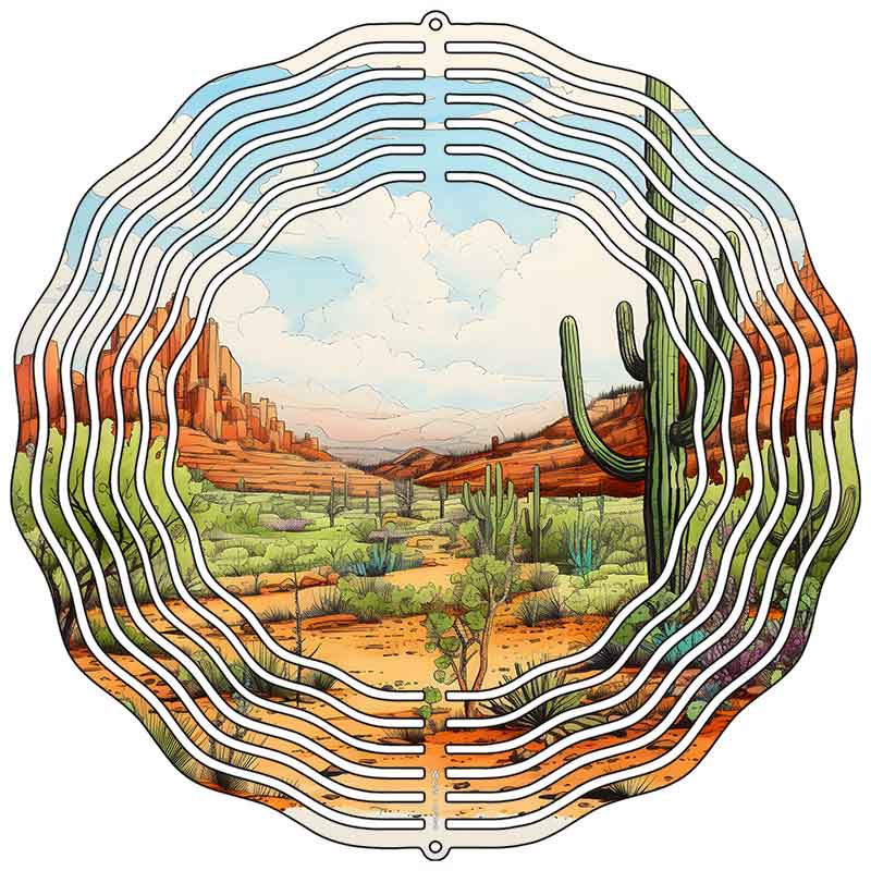 Desert Sunset Saguaro Novelty Metal Wind Spinner