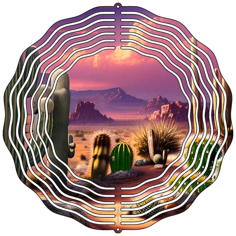 Desert Cactus Purple Clouds Novelty Metal Wind Spinner