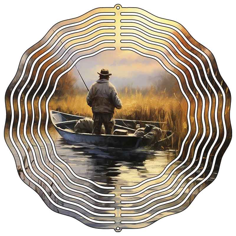 Golden Hour Fisherman Novelty Metal Wind Spinner WCS-207