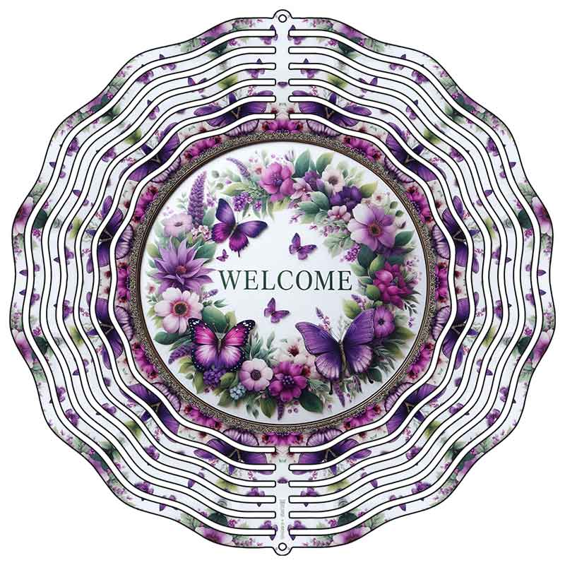 Welcome Purple Butterfly Novelty Metal Wind Spinner WCS-268