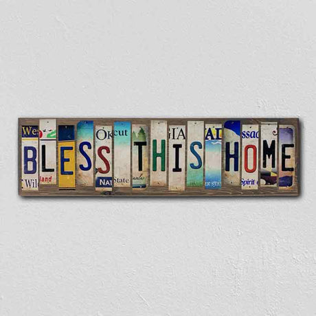 Bless This Home License Plate Tag Strip Novelty Wood Sign WS-006