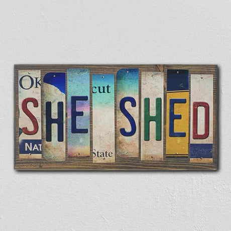 She Shed License Plate Tag Strip Novelty Wood Sign WS-079