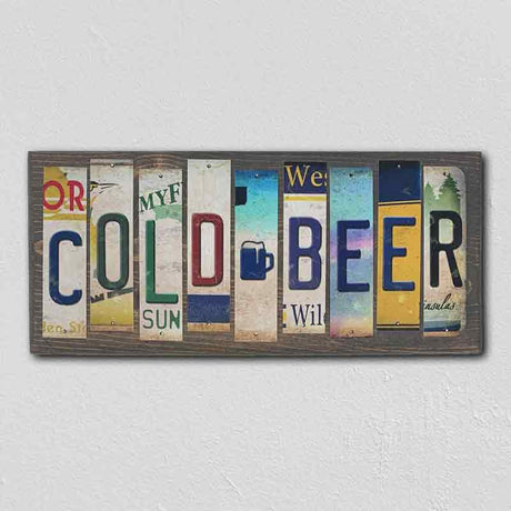 Cold Beer License Plate Tag Strip Novelty Wood Sign WS-085