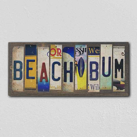 Beach Bum License Plate Tag Strip Novelty Wood Sign WS-086